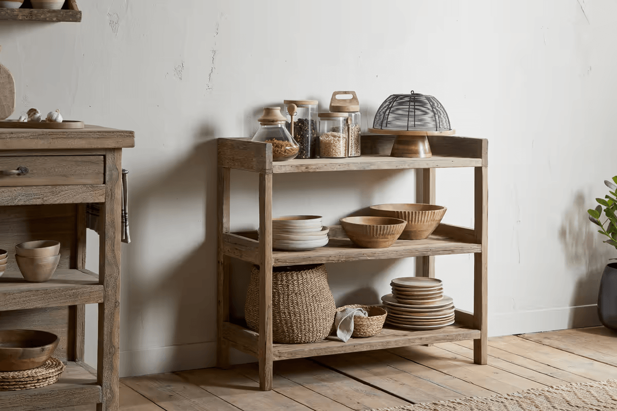 Nkuku - Ibo Reclaimed Wood Pantry Standing Shelves - Natural