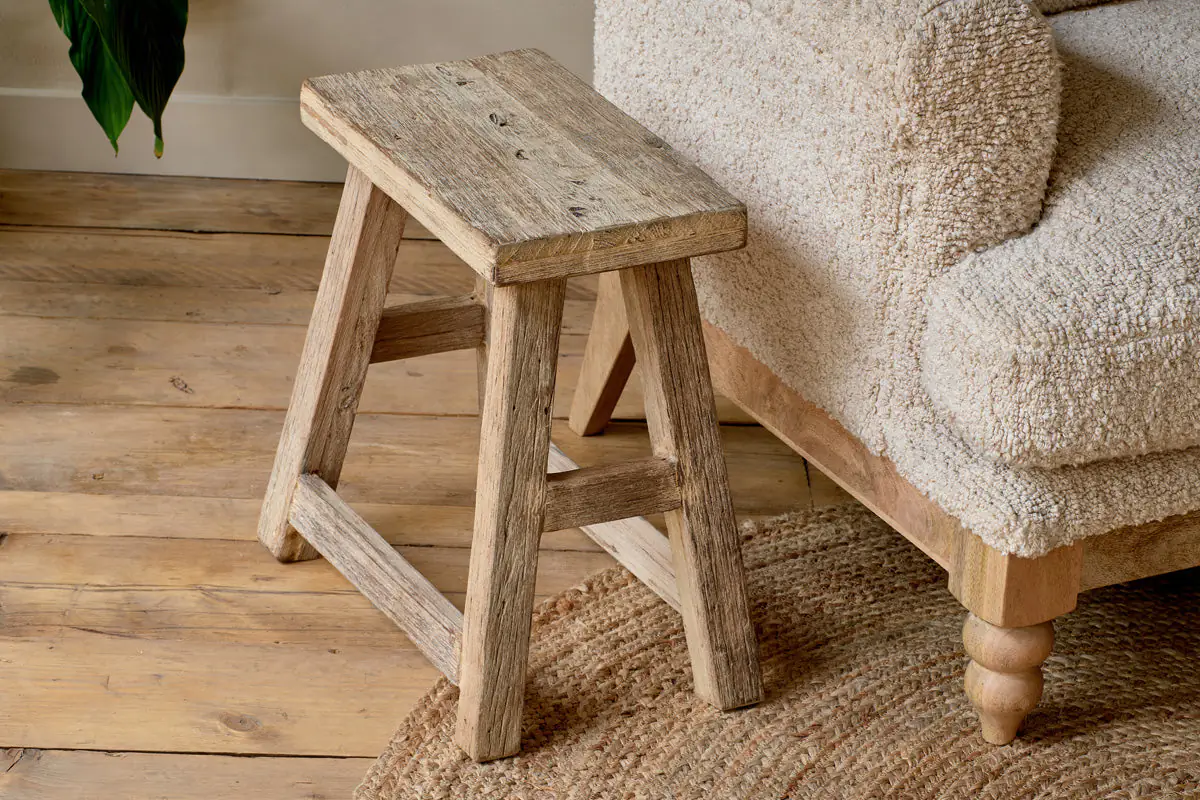 Nkuku - Ibo Reclaimed Wood Low Stool - Natural