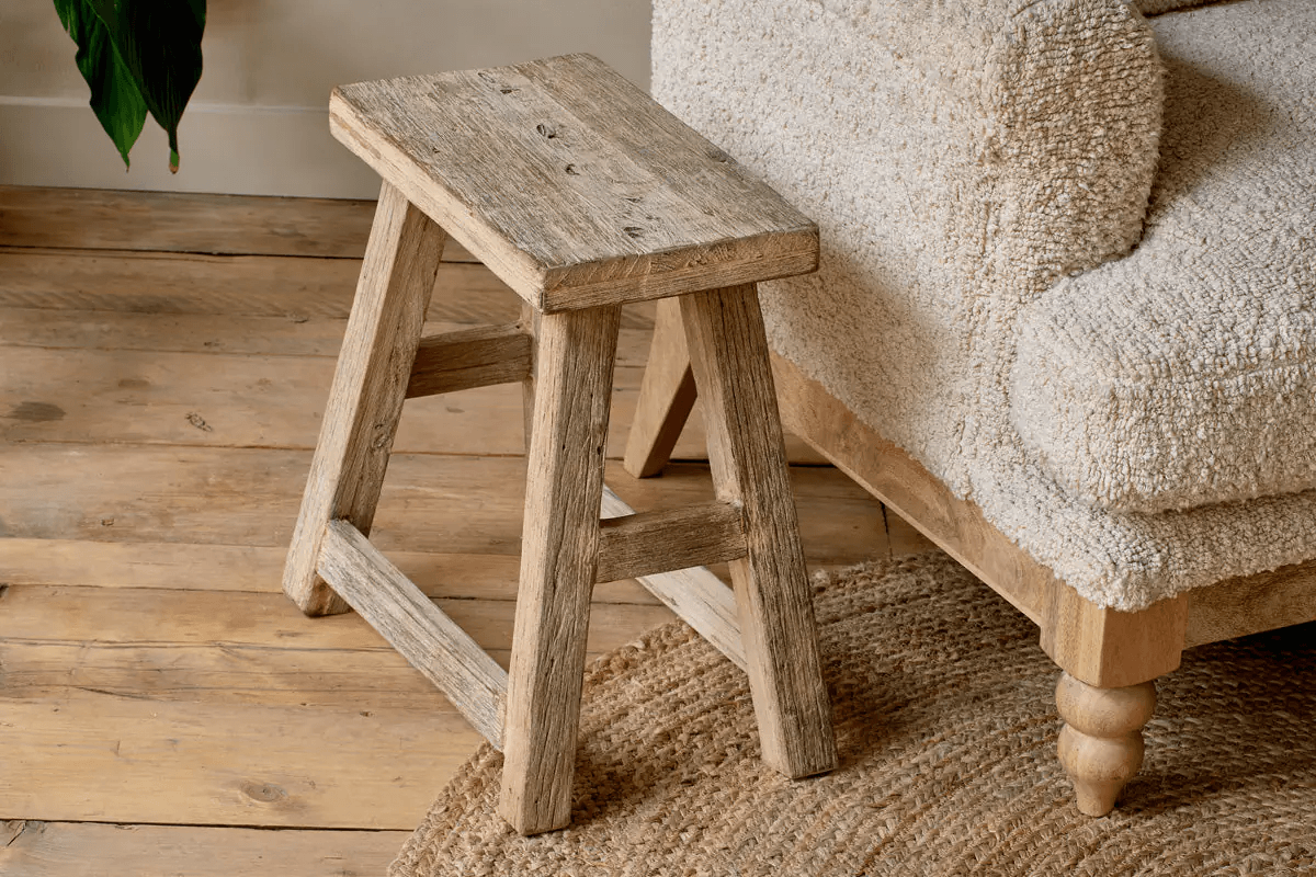 Nkuku - Ibo Reclaimed Wood Low Stool - Natural