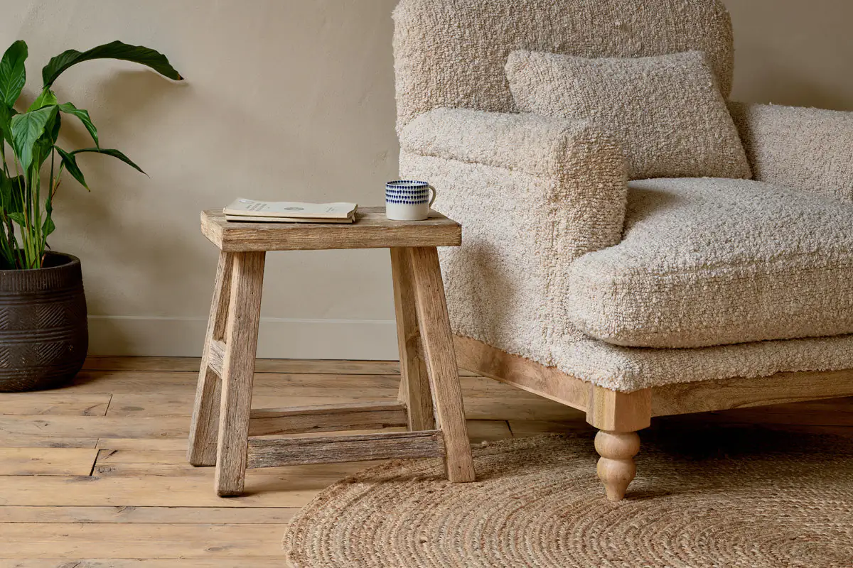 Nkuku - Ibo Reclaimed Wood Low Stool - Natural