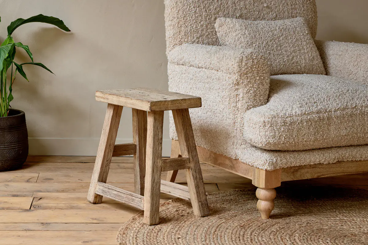 Nkuku - Ibo Reclaimed Wood Low Stool - Natural