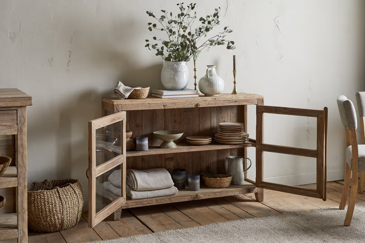 Nkuku - Ibo Reclaimed Wood & Glass Sideboard - Natural