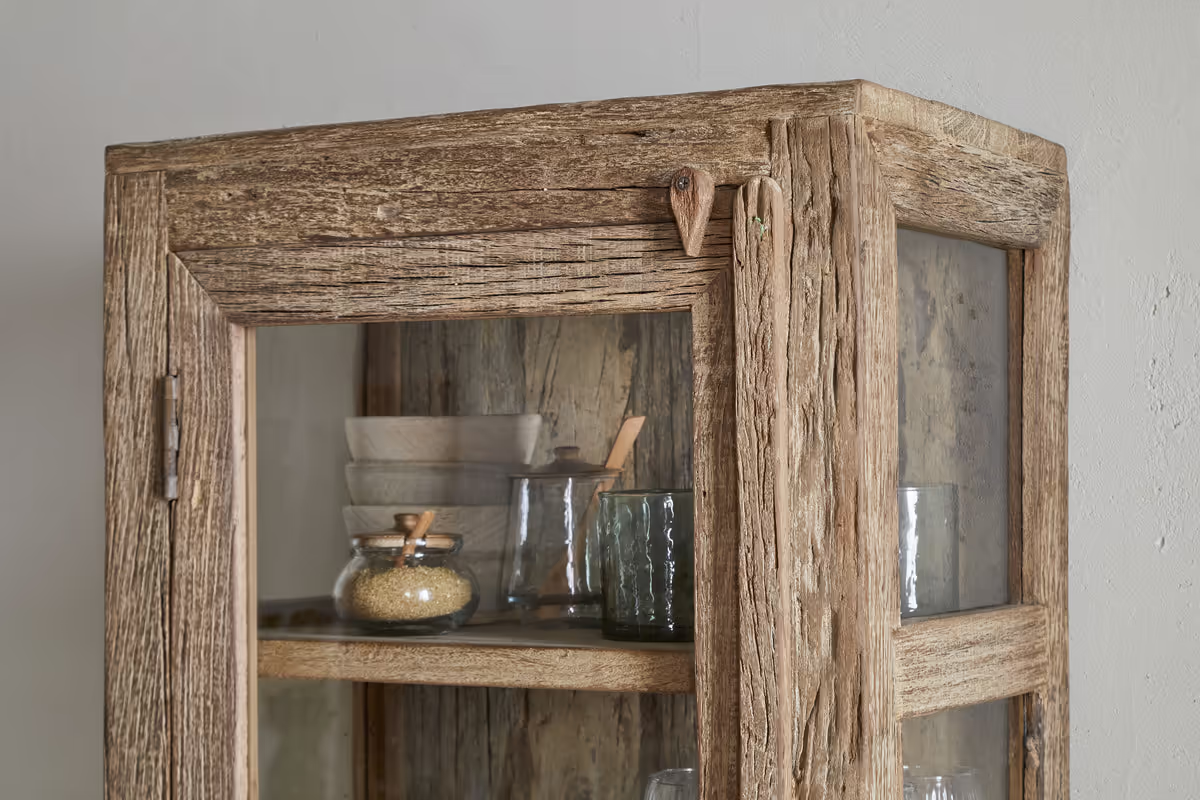 Nkuku - Ibo Reclaimed Wood & Glass Cabinet - Natural - Tall