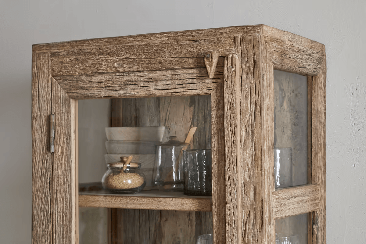 Nkuku - Ibo Reclaimed Wood & Glass Cabinet - Natural - Tall