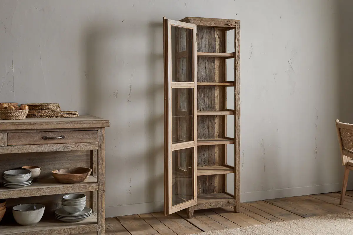 Nkuku - Ibo Reclaimed Wood & Glass Cabinet - Natural - Tall
