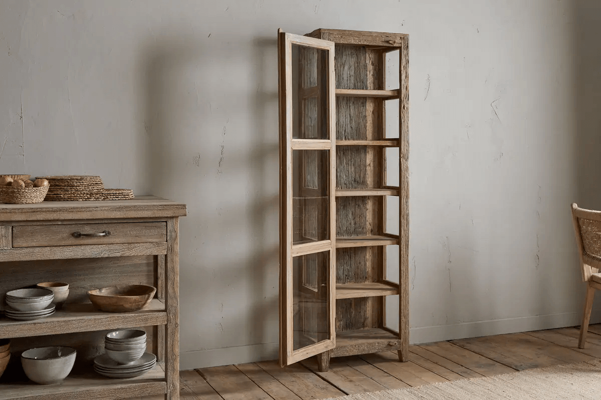 Nkuku - Ibo Reclaimed Wood & Glass Cabinet - Natural - Tall
