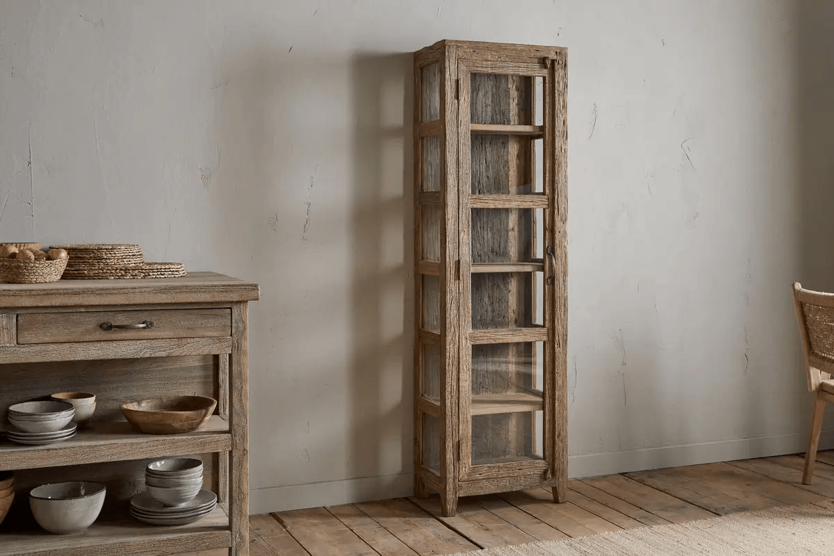 Nkuku - Ibo Reclaimed Wood & Glass Cabinet - Natural - Tall