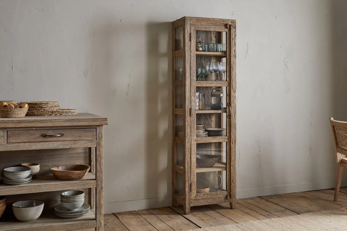 Nkuku - Ibo Reclaimed Wood & Glass Cabinet - Natural - Tall