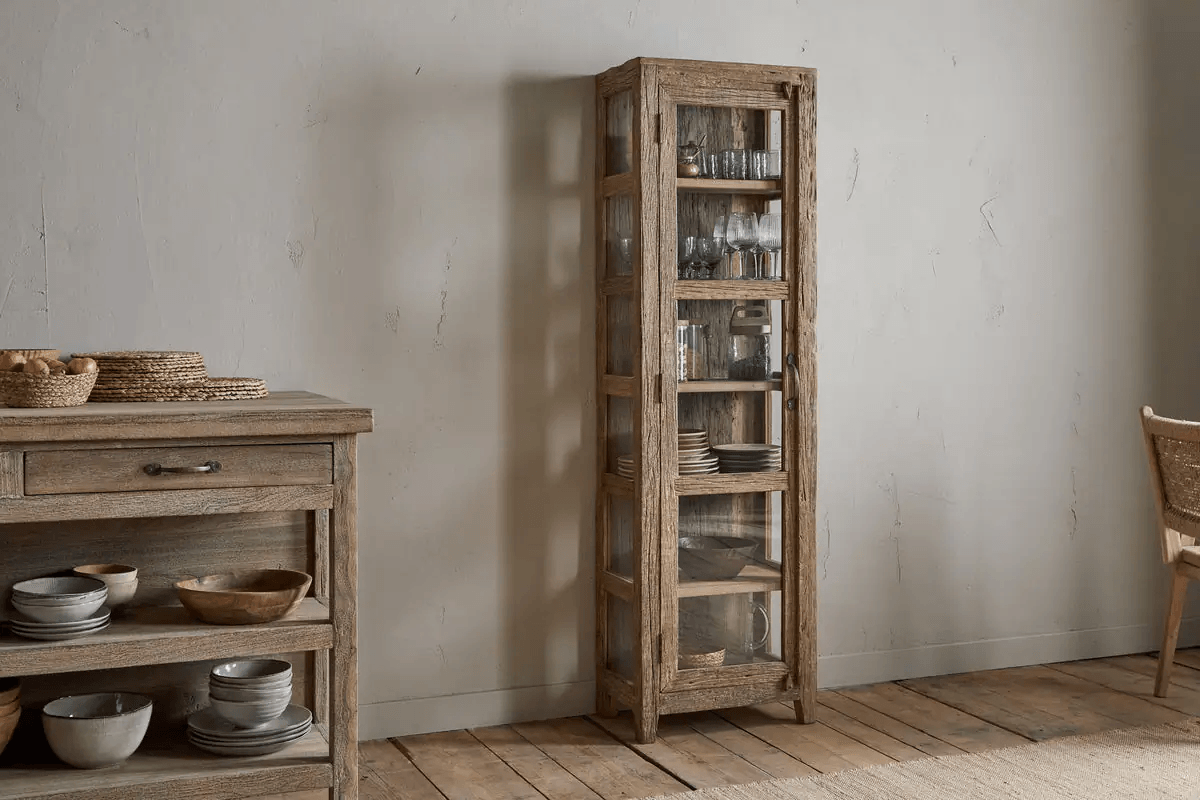 Nkuku - Ibo Reclaimed Wood & Glass Cabinet - Natural - Tall