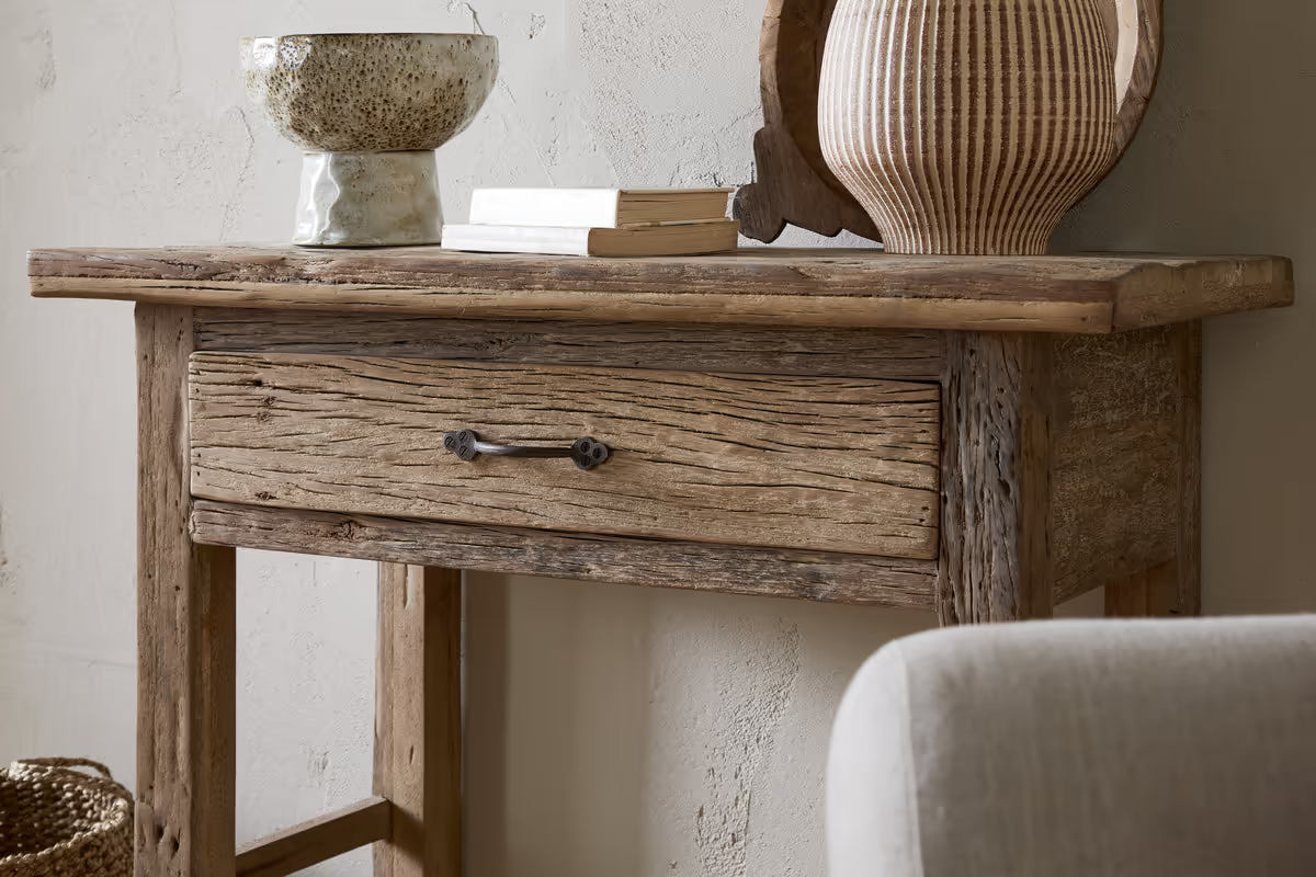 Nkuku - Ibo Reclaimed Wood 1 Drawer Console Table - Natural