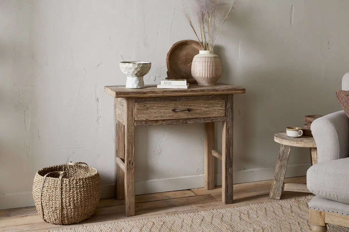Nkuku - Ibo Reclaimed Wood 1 Drawer Console Table - Natural