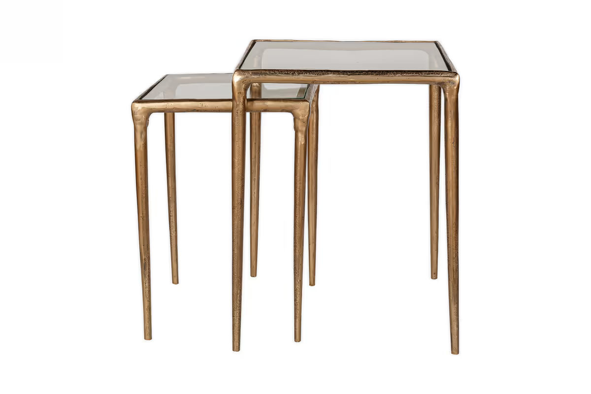 Nkuku - Gilasi Cast Metal & Glass Nesting Side Tables - Antique Brass (Set of 2)