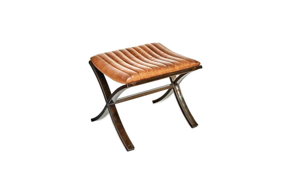 Nkuku - Narwana Ribbed Leather Footstool - Aged Tan