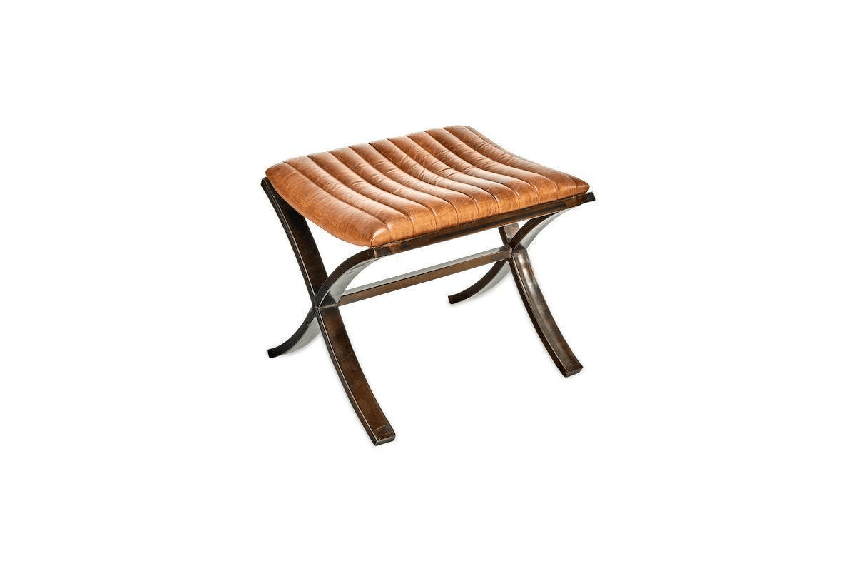 Nkuku - Narwana Ribbed Leather Footstool - Aged Tan