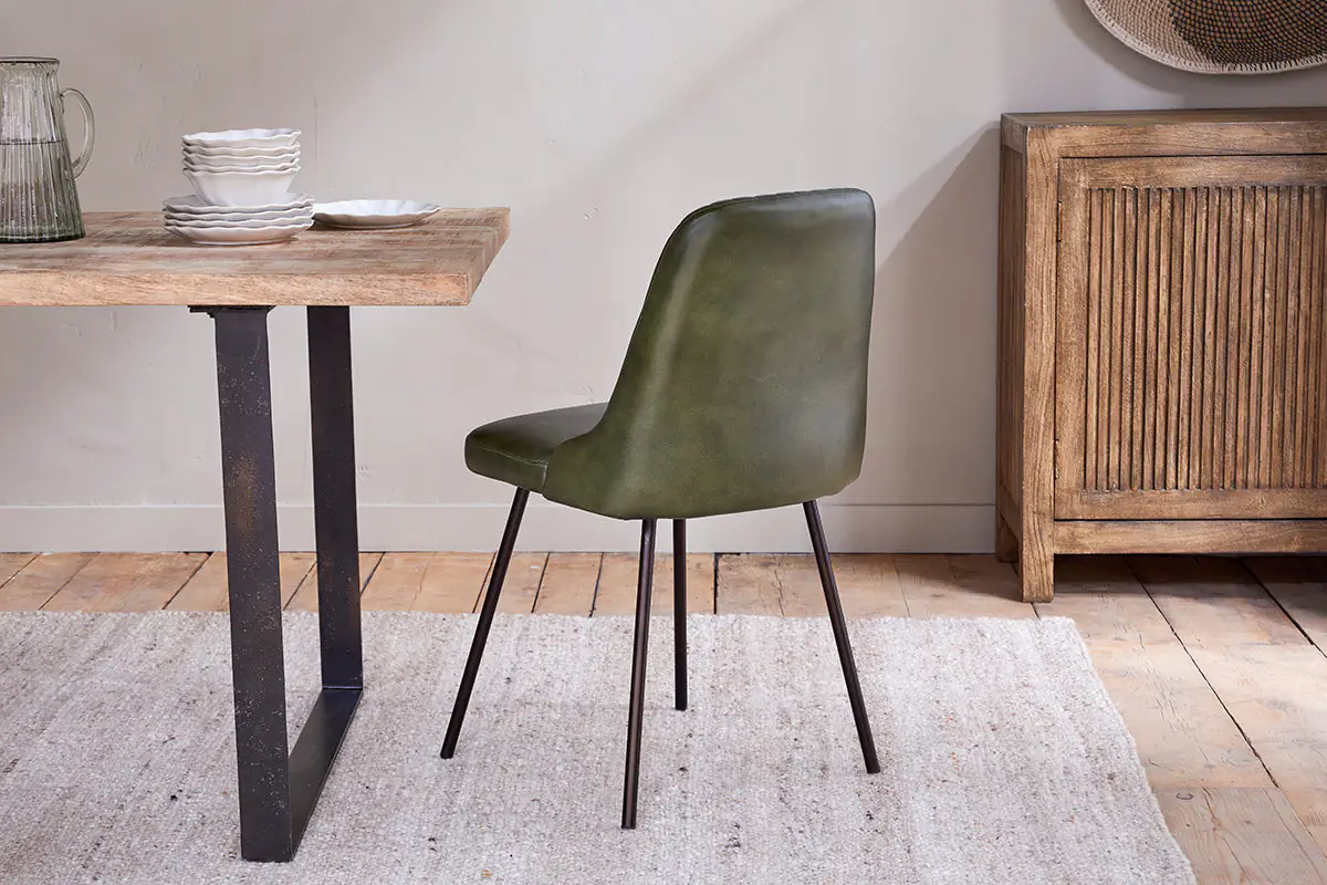 Nkuku - Harsha Leather Dining Chair - Rich Green