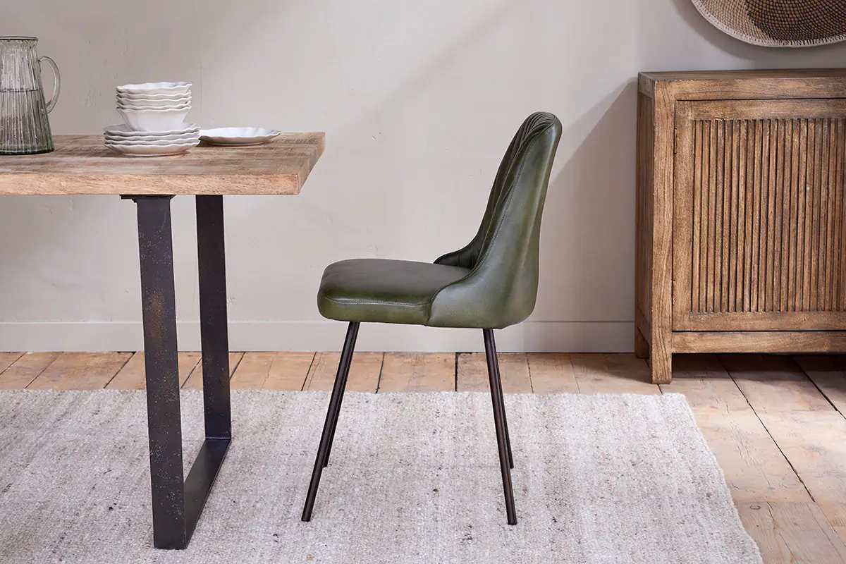 Nkuku - Harsha Leather Dining Chair - Rich Green