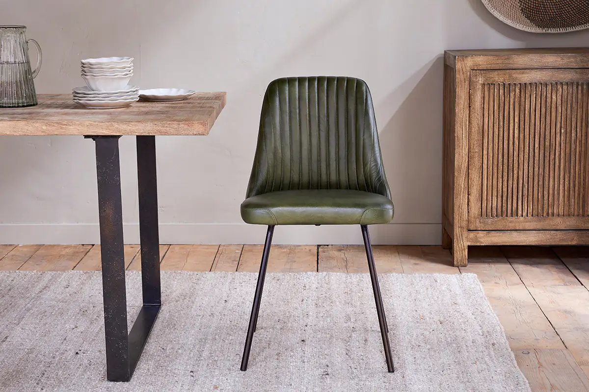 Nkuku - Harsha Leather Dining Chair - Rich Green