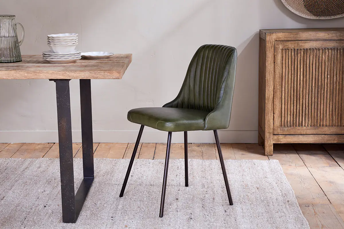 Nkuku - Harsha Leather Dining Chair - Rich Green