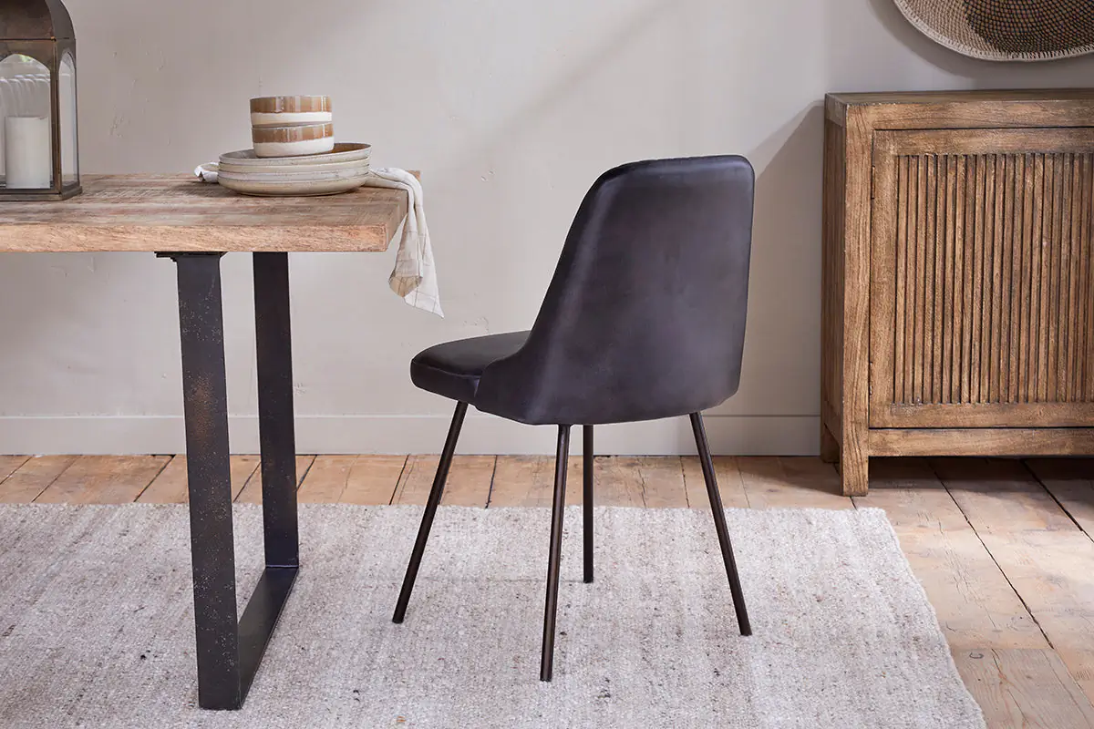 Nkuku - Harsha Leather Dining Chair - Aged Black