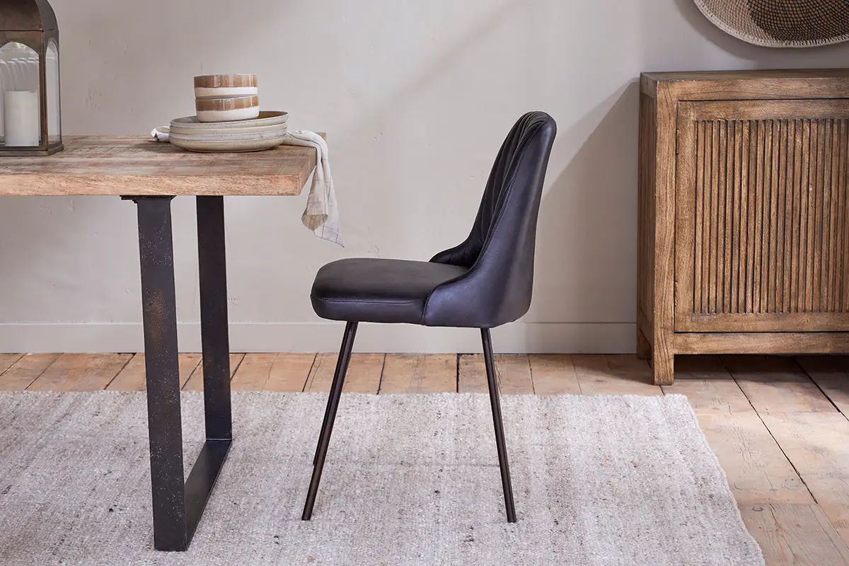 Nkuku - Harsha Leather Dining Chair - Aged Black