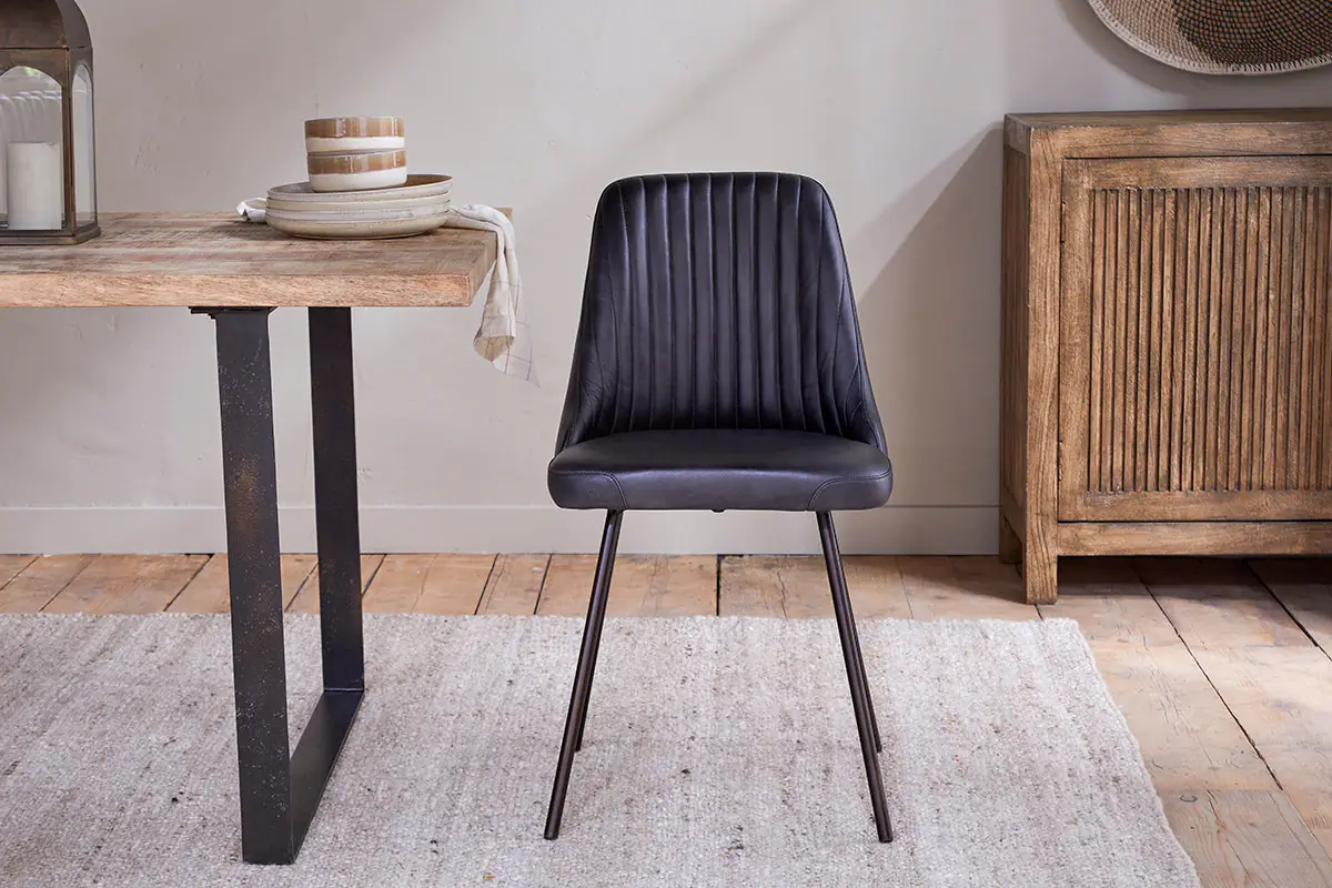 Nkuku - Harsha Leather Dining Chair - Aged Black