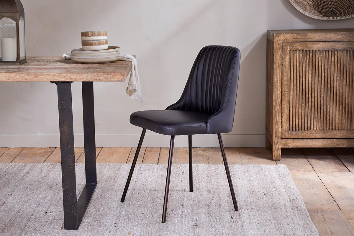 Nkuku - Harsha Leather Dining Chair - Aged Black