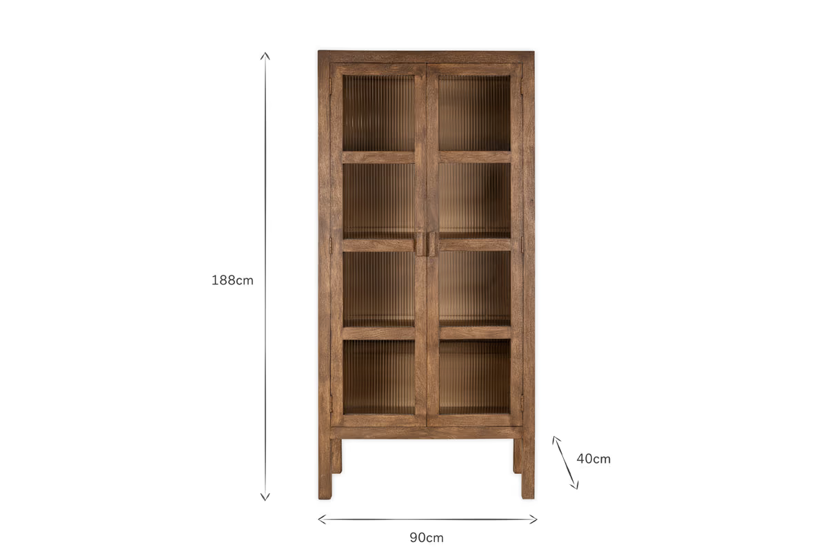 Nkuku - Mendani Mango Wood & Fluted Glass Cabinet - Walnut Stain
