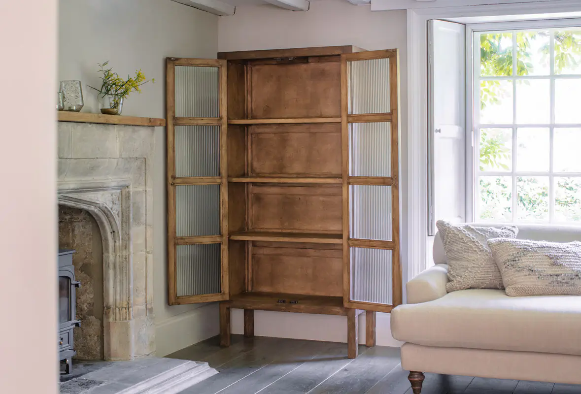Nkuku - Mendani Mango Wood & Fluted Glass Cabinet - Walnut Stain
