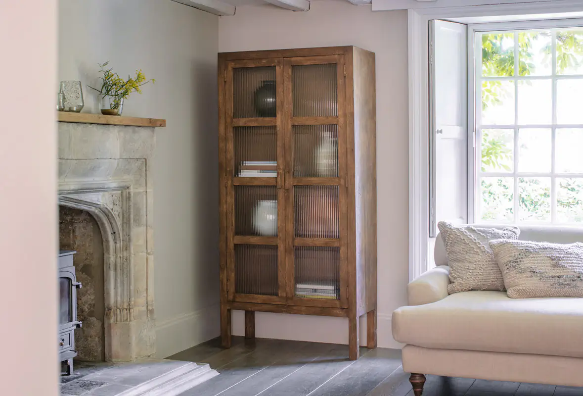 Nkuku - Mendani Mango Wood & Fluted Glass Cabinet - Walnut Stain