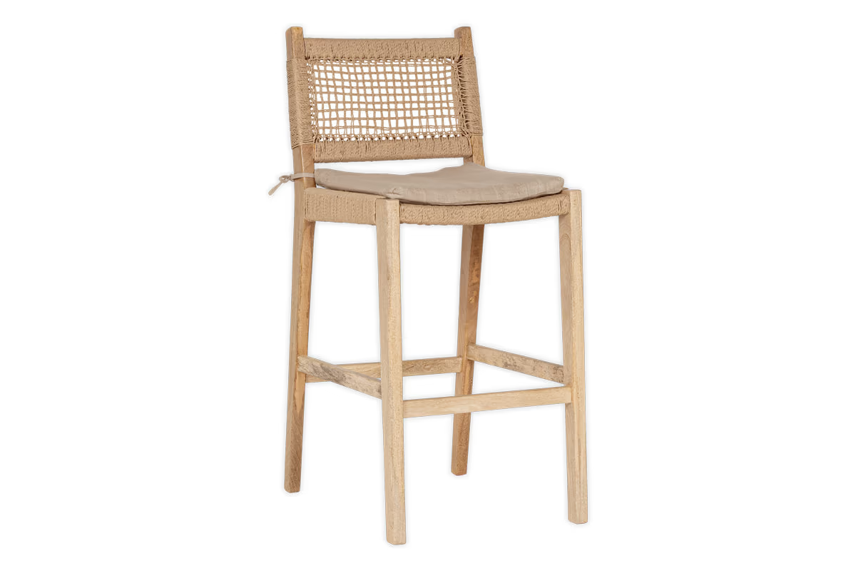 Nkuku - Aamani Mango Wood & Cord Counter Chair - Natural