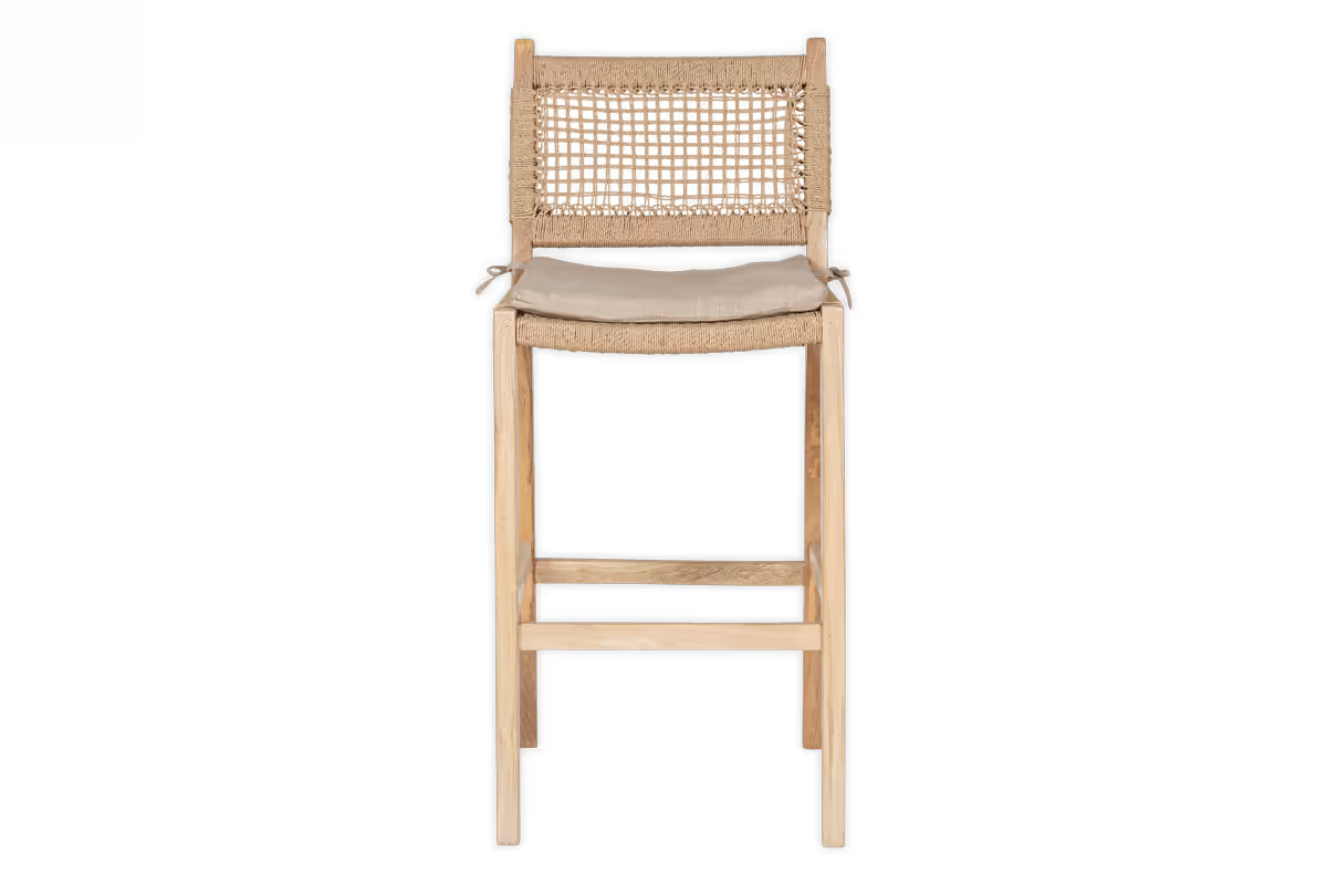 Nkuku - Aamani Mango Wood & Cord Counter Chair - Natural