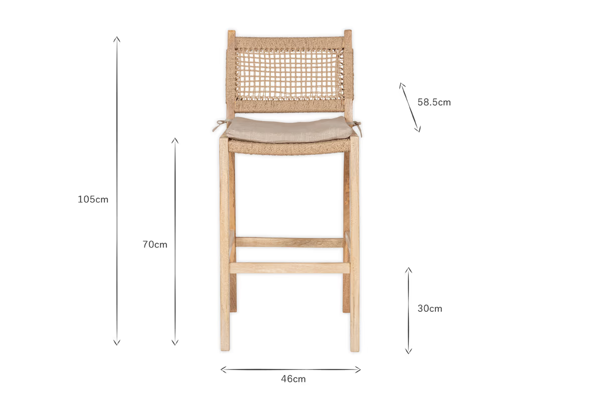 Nkuku - Aamani Mango Wood & Cord Counter Chair - Natural
