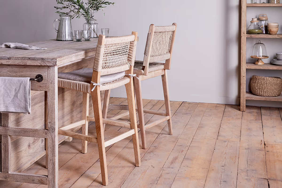Nkuku - Aamani Mango Wood & Cord Counter Chair - Natural