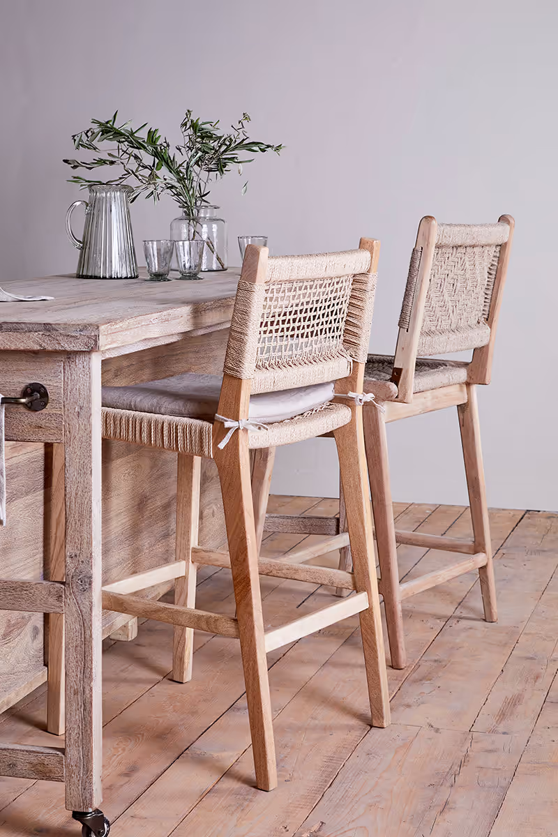Nkuku - Aamani Mango Wood & Cord Counter Chair - Natural