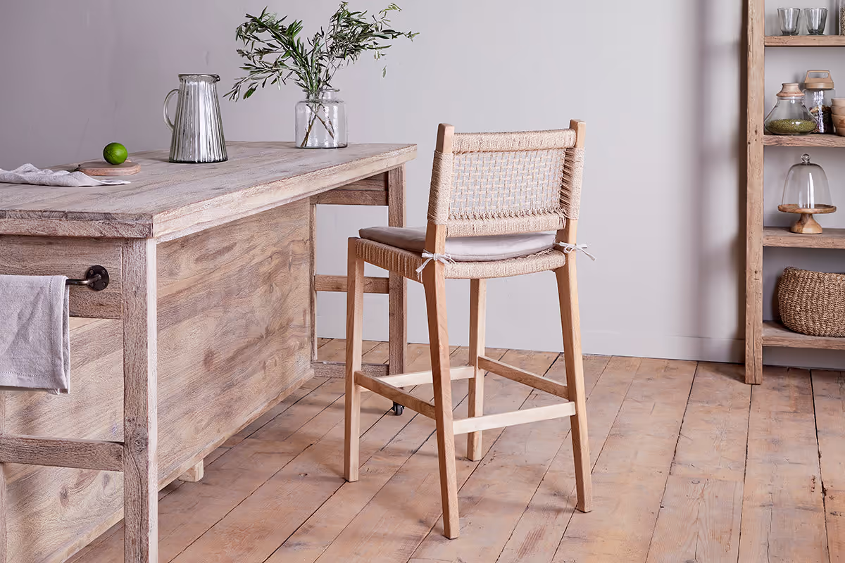 Nkuku - Aamani Mango Wood & Cord Counter Chair - Natural