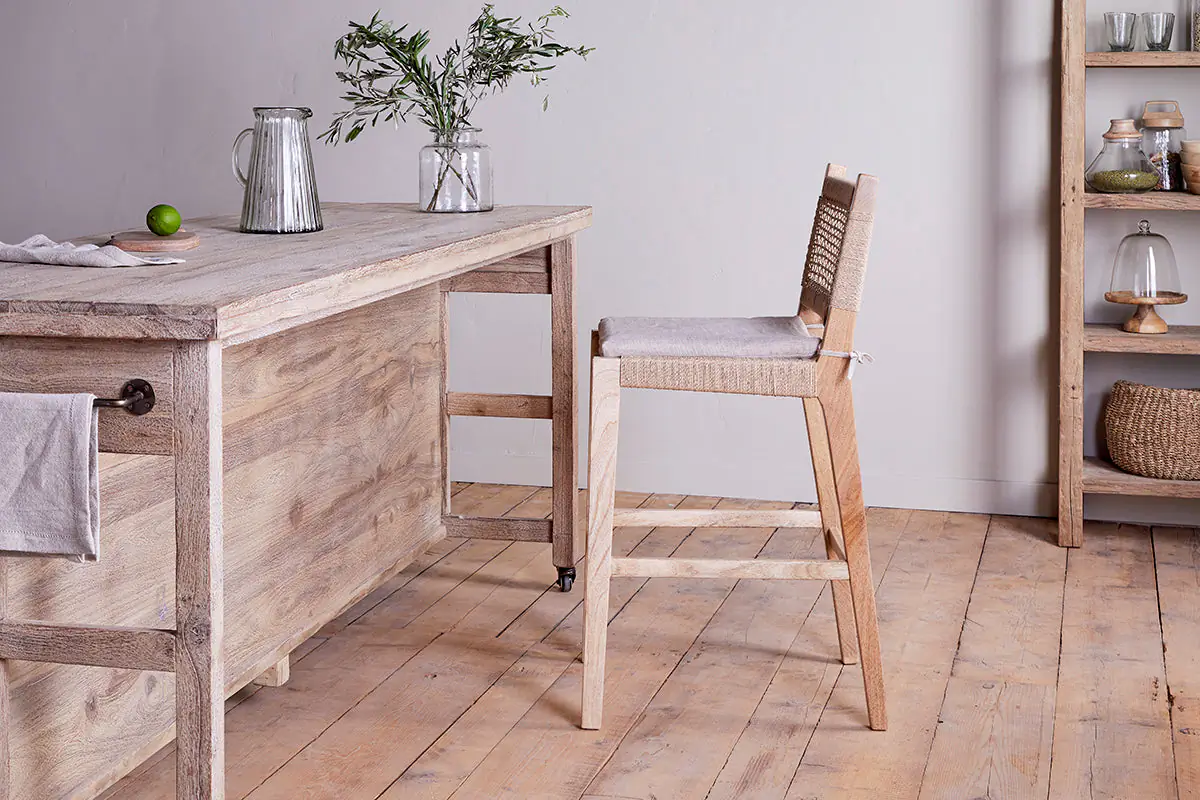 Nkuku - Aamani Mango Wood & Cord Counter Chair - Natural