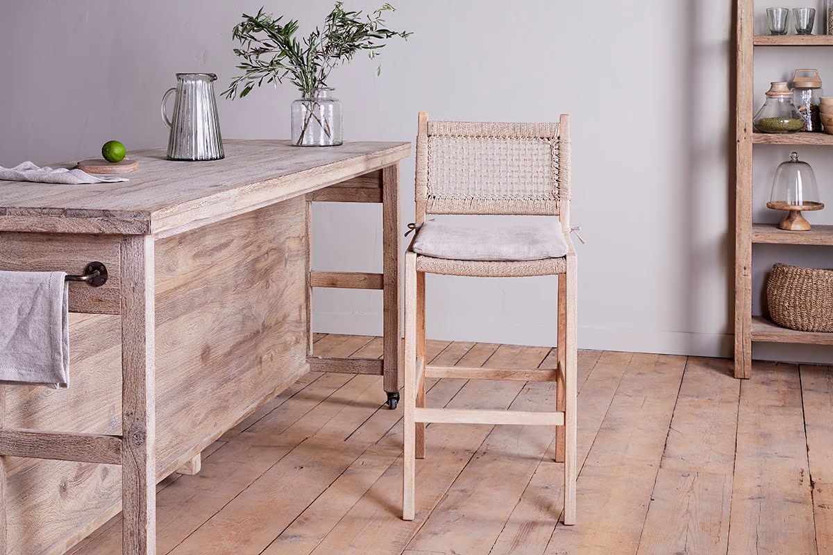 Nkuku - Aamani Mango Wood & Cord Counter Chair - Natural