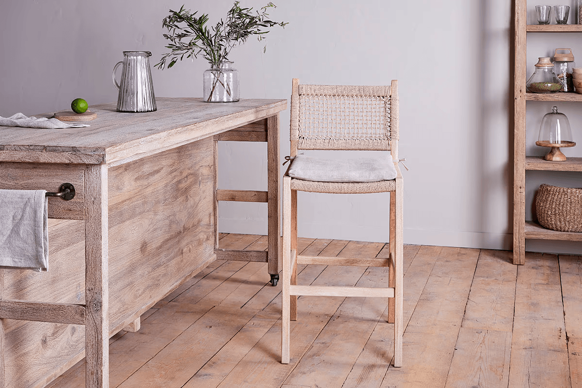 Nkuku - Aamani Mango Wood & Cord Counter Chair - Natural