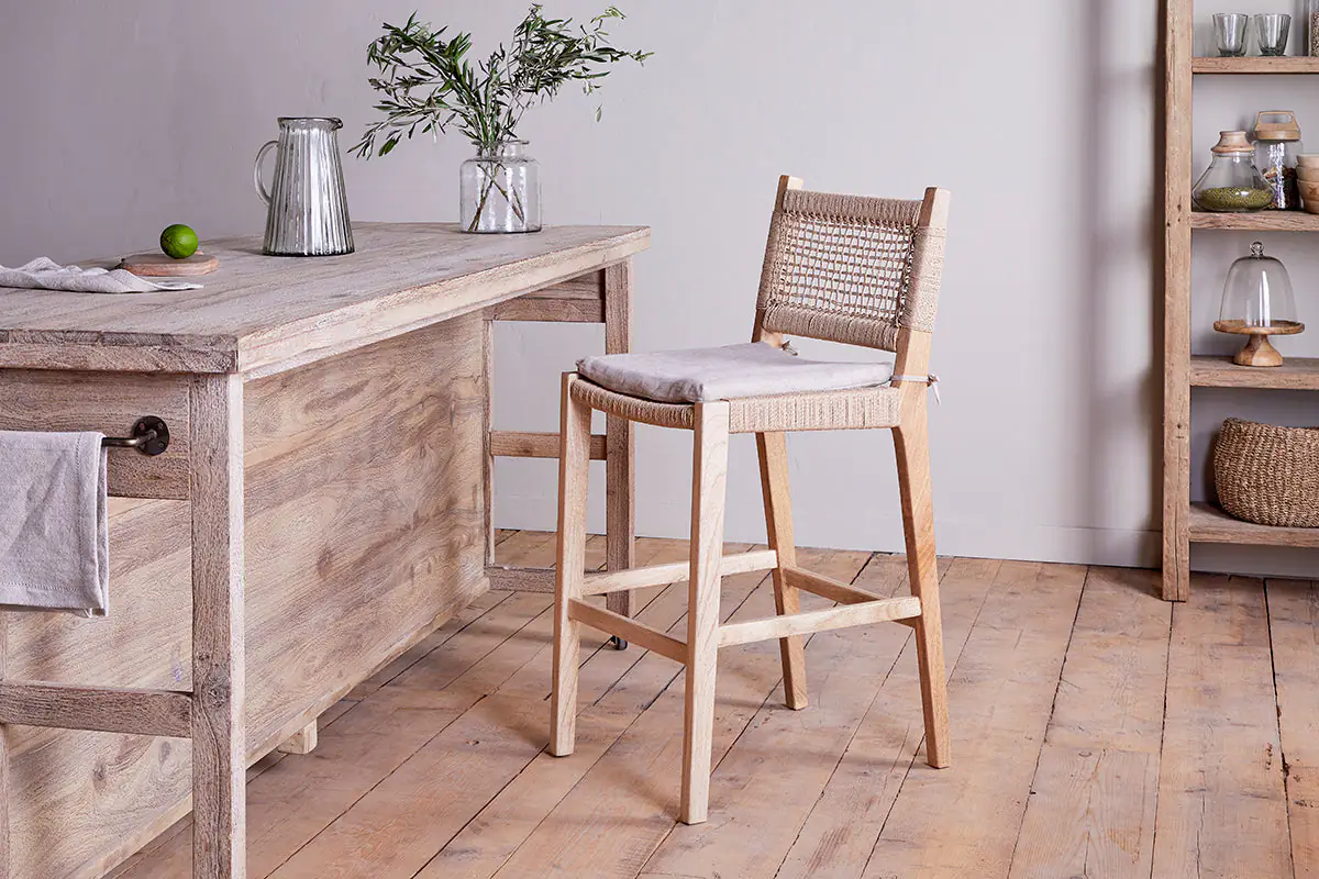 Nkuku - Aamani Mango Wood & Cord Counter Chair - Natural
