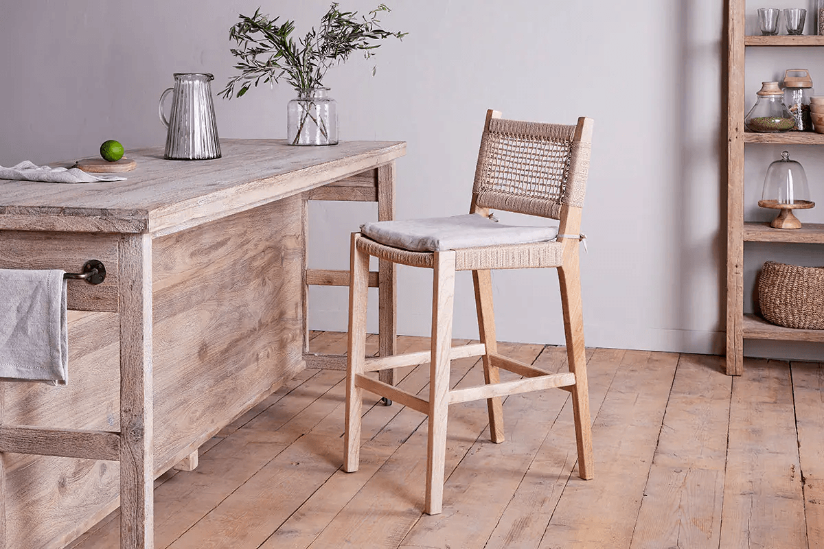 Nkuku - Aamani Mango Wood & Cord Counter Chair - Natural