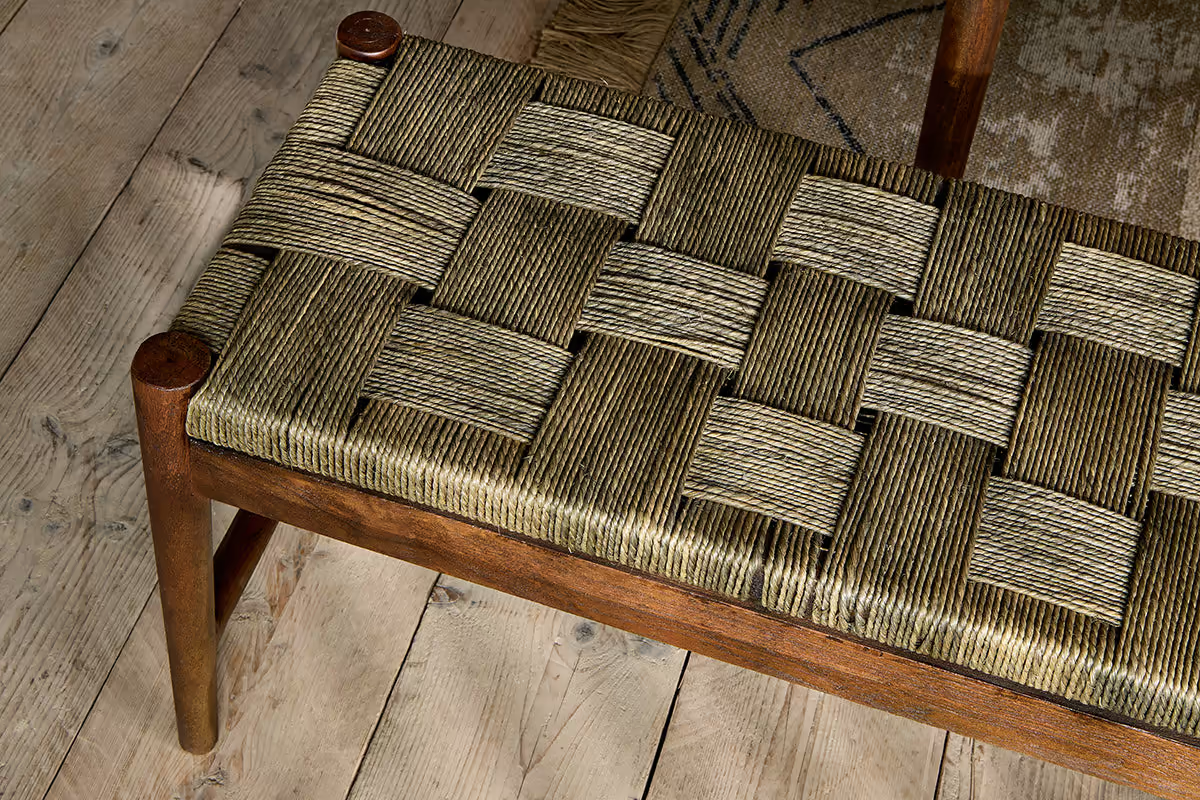 Nkuku - Raunak Acacia Woven Bench - Washed Walnut - Small