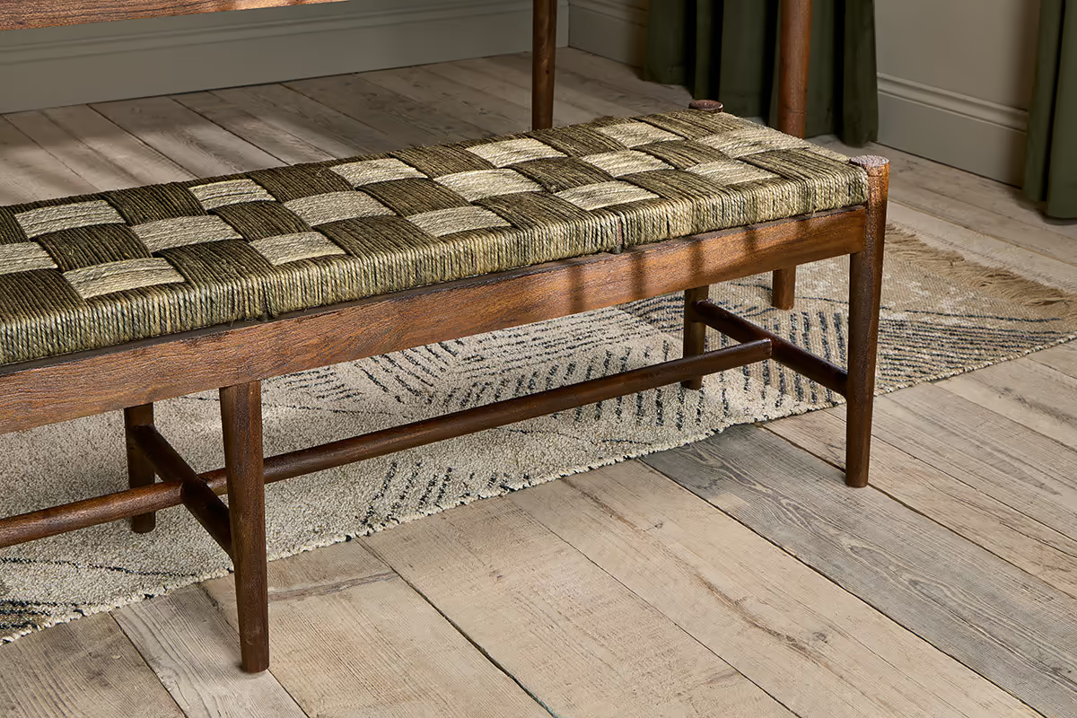 Nkuku - Raunak Acacia Woven Bench - Washed Walnut - Large