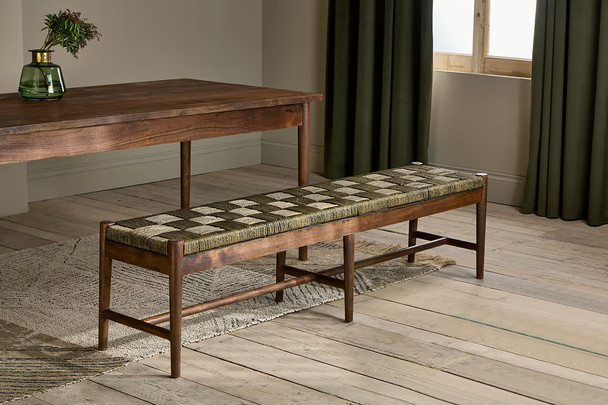 Nkuku - Raunak Acacia Woven Bench - Washed Walnut - Large