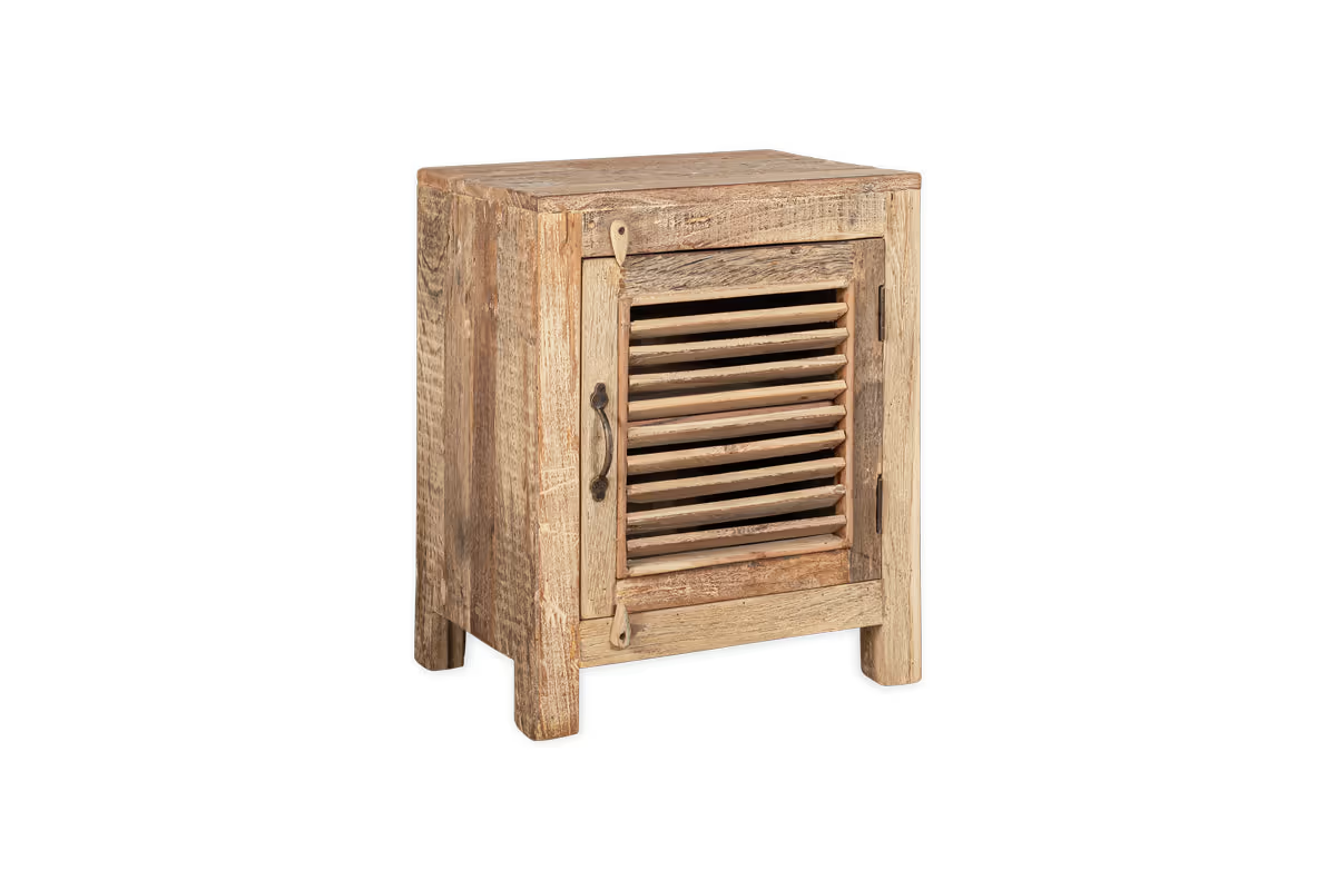 Nkuku - Ibo Reclaimed Wooden Slatted Cabinet – Natural - Small