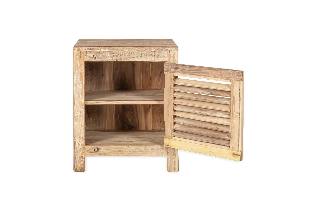 Nkuku - Ibo Reclaimed Wooden Slatted Cabinet – Natural - Small