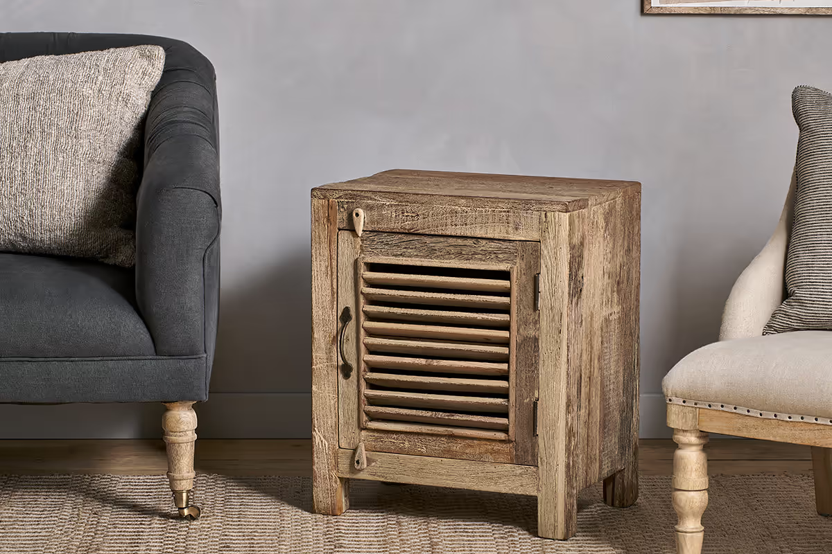 Nkuku - Ibo Reclaimed Wooden Slatted Cabinet – Natural - Small