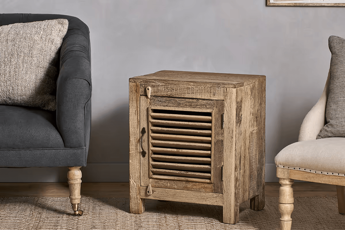 Nkuku - Ibo Reclaimed Wooden Slatted Cabinet – Natural - Small