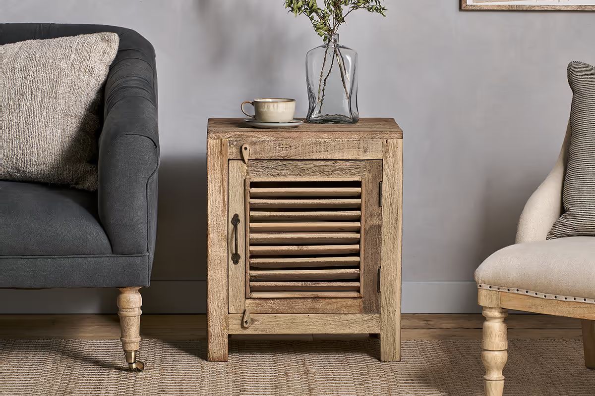 Nkuku - Ibo Reclaimed Wooden Slatted Cabinet – Natural - Small