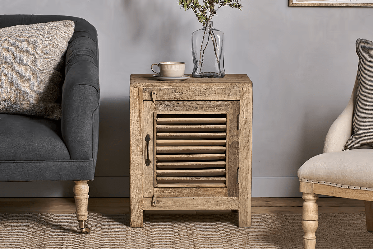 Nkuku - Ibo Reclaimed Wooden Slatted Cabinet – Natural - Small