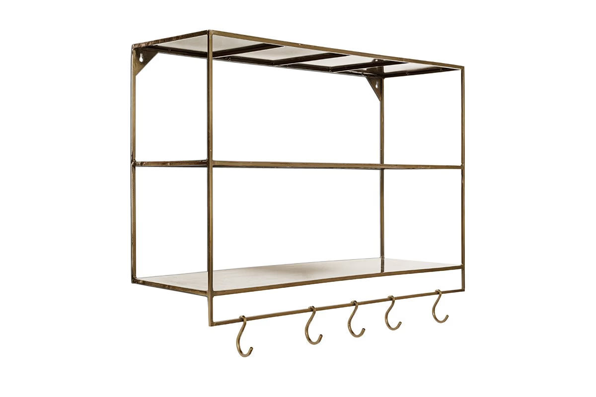 Nkuku - Meghana Iron Shelf With Hooks - Wide